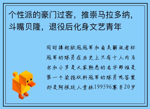 个性派的豪门过客，推崇马拉多纳，斗嘴贝隆，退役后化身文艺青年